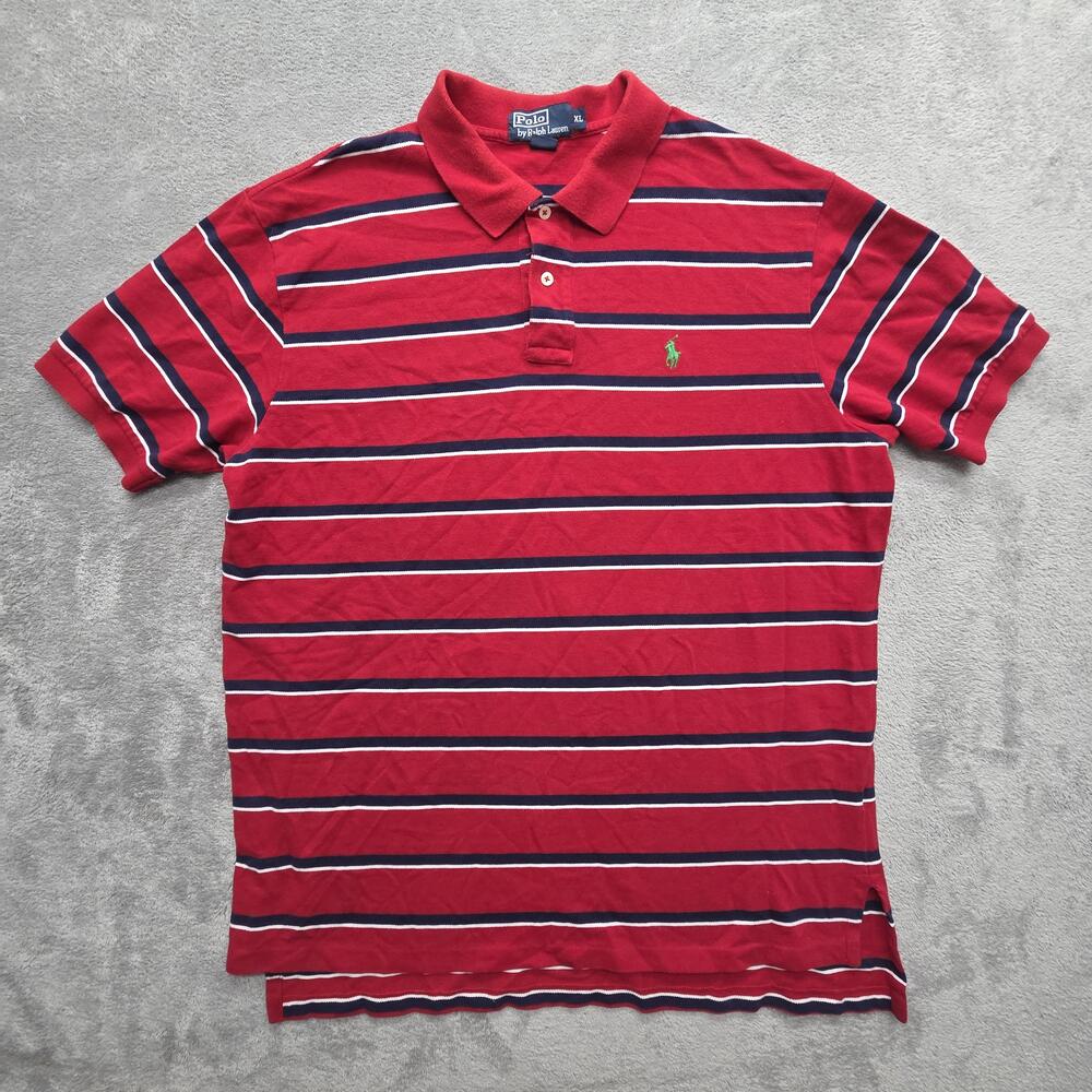 Polo By Ralph Lauren Polo Shirt Mens XL Red 100% Cotton Striped Classic Collared